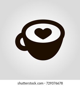 Love Coffee or tea mug or cup isolated flat vector icon