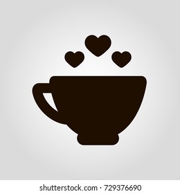 Love Coffee or tea mug or cup isolated flat vector icon