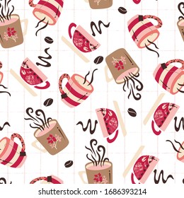 Love Coffee an Tea Mugs Vector Seamless Pattern