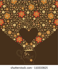 I love coffee - vector floral composition on brown background