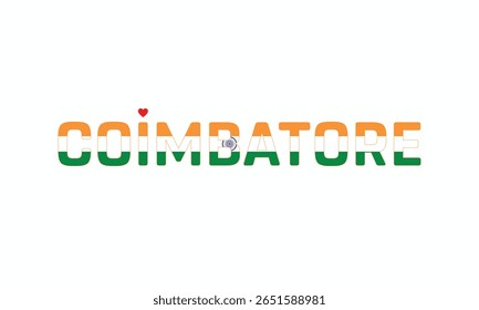 I Love COIMBATORE, Typographic Design of I Love COIMBATORE on a white background, Flag Typography of COIMBATORE with heart, Vector design of I Love COIMBATORE