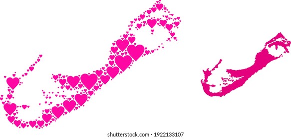 Love collage and solid map of Bermuda Islands. Collage map of Bermuda Islands designed from pink lovely hearts. Vector flat illustration for love abstract illustrations.