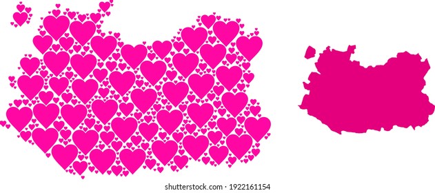 Love collage and solid map of Ciudad Real Province. Collage map of Ciudad Real Province formed with pink love hearts. Vector flat illustration for love conceptual illustrations.