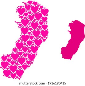 Love collage and solid map of Espirito Santo State. Mosaic map of Espirito Santo State is created with pink love hearts. Vector flat illustration for dating conceptual illustrations.