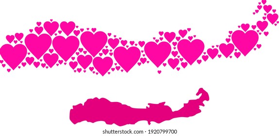 Love collage and solid map of Indonesia - Flores Island. Collage map of Indonesia - Flores Island composed from pink love hearts. Vector flat illustration for love concept illustrations.