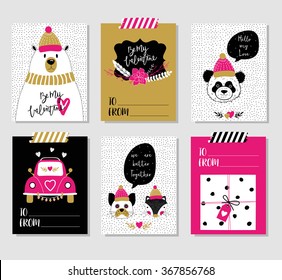 Love collection with 6 cards. Perfect for valentines day, stickers, birthday, save the date invitation.