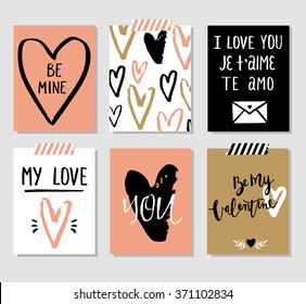 Love collection with 6 cards. Perfect for valentines day, stickers, birthday, save the date invitation.