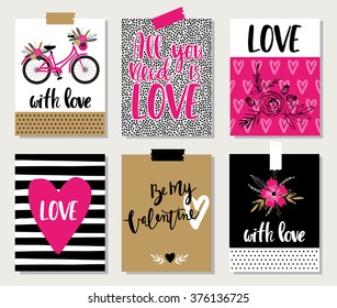 Love collection with 6 cards. Perfect for valentines day, stickers, birthday, save the date invitation.