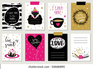 Love collection with 8 cards. Perfect for valentines day, stickers, birthday, save the date invitation.