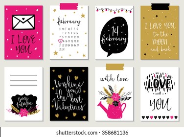 Love collection with 8 cards. Perfect for valentines day, stickers, birthday, save the date invitation.