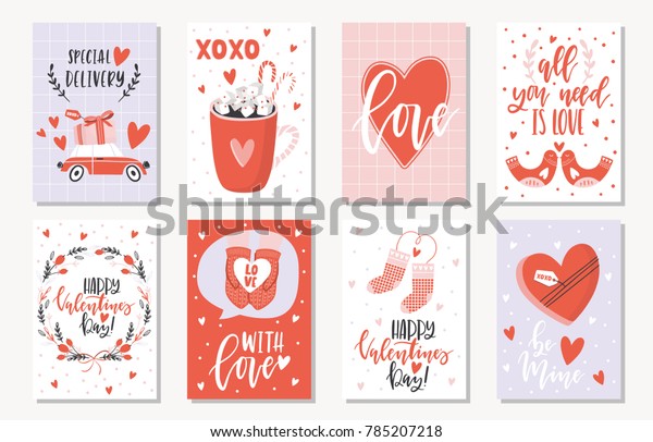 Love collection with 8 cards. Perfect for\
Valentines day, stickers, birthday, save the date invitation.\
Vector illustration