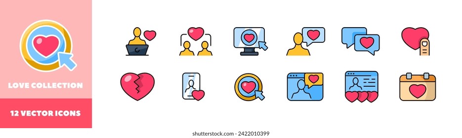 Love collection icons. Heart icon set. Flat style. Vector icons