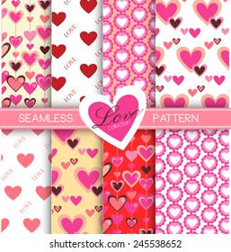 Love collection : Set of 8 Love collection seamless patterns. Cute and Romantic patterns for wedding invitations,  Valentines day,  greeting cards, scrapbooking, print, gift wrap.