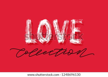 Love Collection Word Hand Drawn Lettering Red Background Love Collections Banner For Shop On Love Collection Word Hand Drawn Lettering Red Background Love Collections Banner For Shop On