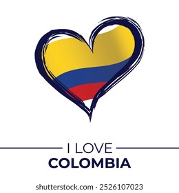 I Love Colombia with Flag in Heart. United Kingdom love Emblem Isolated on White Background. Vector, Illustration, Isolated, Love, Background.