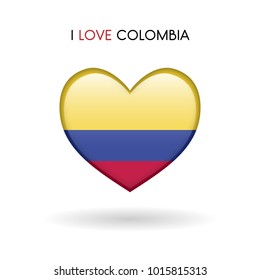 Love Colombia symbol. Flag Heart Glossy icon on a white background isolated vector illustration eps10