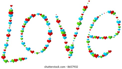 Love - colored hearts vector illustration.