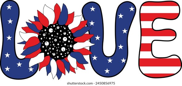 Love, Colorful Patriotic Illustration, 4th Of July Celebration EPS