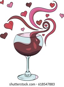  Love. Colorful wineglass with vines. Illustrations
