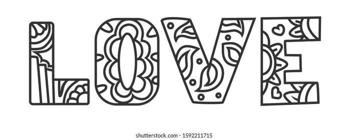 Love coloring page for Valentine`s Day with flowers