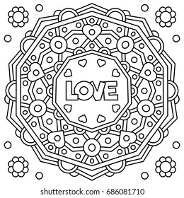 Love. Coloring page. Vector illustration.