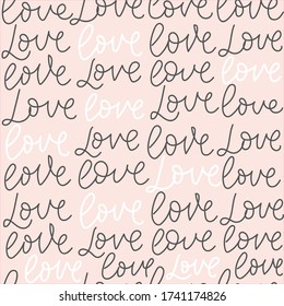 Love colourful lettering endless texture vector illustration. Black and white inscription endless texture. Isolated on pink backdrop. Romantic background