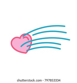 Love with comet Icon. Simple Heart Illustration Line Style Logo Template Design. 