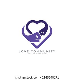 love community logo design concept brist main fist heart shape connexion logo marque