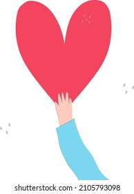 Love and compassion hand-drawn vector illustration. A hand holding a heart isolated on a white background. Valentine's Day, a symbol of a romantic holiday. Charitable activities.