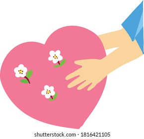 Love and compassion hands drawn vector illustration. Hand holding heart isolated on white background. Valentine day, romantic holiday symbol. Charity work, philanthropy, social aid design element.
