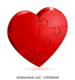 Love Concept - 3D Heart Puzzle. It is easy to change the color. Vector Illustration.