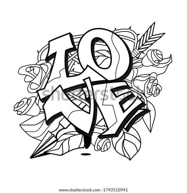 Love Concept Black White Lettering Illustration Stock Vector (Royalty ...