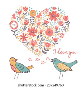 Love concept card with birds couple. Ideal for wedding invitations, greeting cards and valentines day cards 