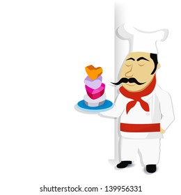 El concepto de amor con un chef que sostiene un plato en forma de corazón.