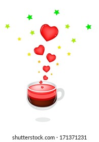 Love Concept, Coffee in A Glass Cup Making From A Hearts for Someone Special Isolated on White Background. 