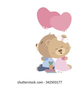 Love concept of couple teddy bear holding heart balloons