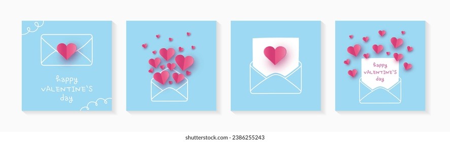 Love concept for Valentine’s Day. Envelope with hearts. Collection of paper cut decoration. Design for Valentine’s Day. Vector illustration