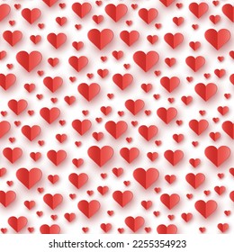 Love concept for Valentine’s Day, Mother’s Day and Women’s Day. Seamless pattern with paper heart decorations. Vector illustration