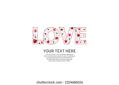 love concept design shape from gift box, heart balloons, rose, love icons on white background