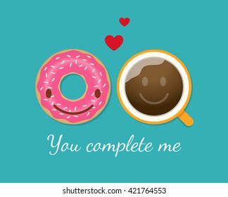 Love concept with donut and coffee cup illustration vector.