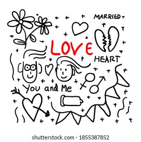 ilustración vectorial del doodle de concepto de amor