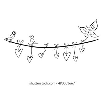 love concept draw ,bird,butterfly . vector illustration