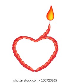 Love Concept, Fire Flame on A Beautiful Tied Knot Heart Shapes Made of Orange Rope