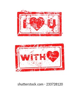 love concept grungy rubber stamp isolated on white background.