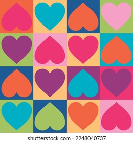 Love concept. Happy Valentines day. Hearts in colored squares.