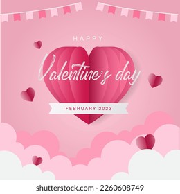 Love concept with heart balloons in the sky. Valentine's day background