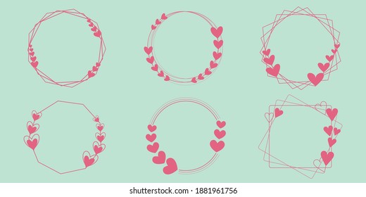 Love concept. Heart decorative round frame's illustration. Heart frames for design, graphics, banner, web, card and invitation. Vector illustration.