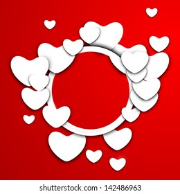 Love concept with heart shape on red background.