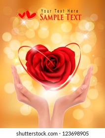 Love concept. holding a red heart in hands. Vector illustration.