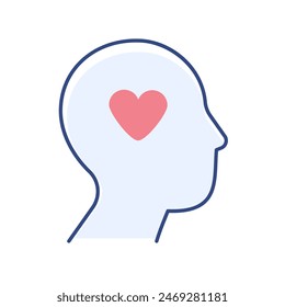 Me encanta el concepto. Silueta de pictograma lineal de un rostro humano con corazón